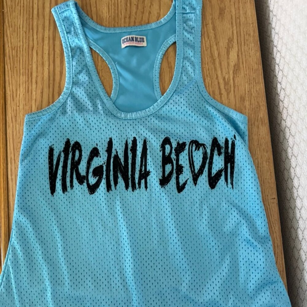 Vtg. Ocean Blue Virginia Beach Blue Tank Top- Graphic Design, Lined- Size S